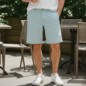 GAP Mens Shorts 32 Light Blue 10" Inseam Casual Chino Flat Front
